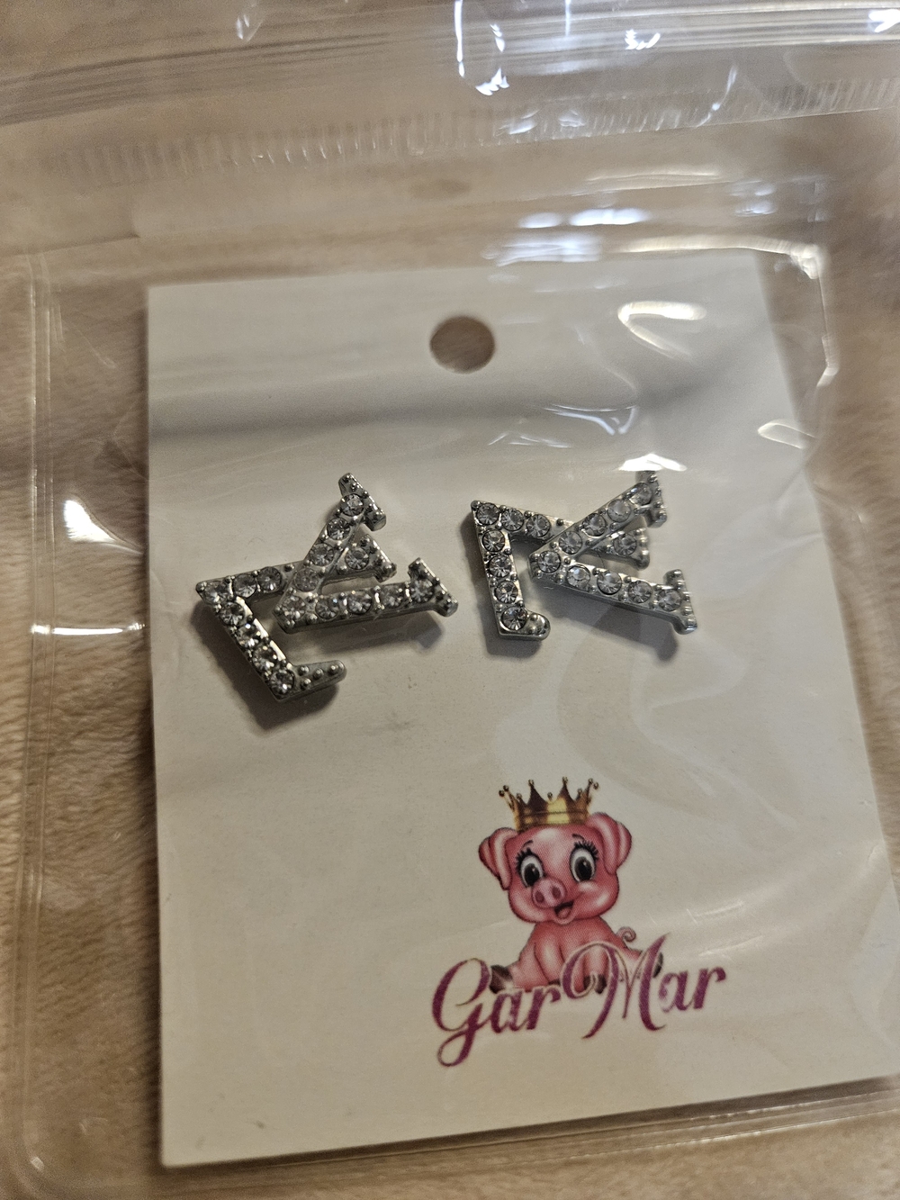 Silver Rhinestone Letter Stud Earrings - K